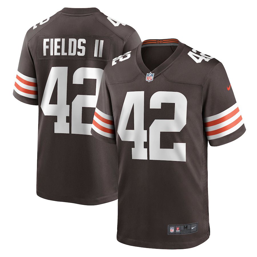Men Cleveland Browns #42 Tony Fields II Nike Brown Game NFL Jersey->->NFL Jersey